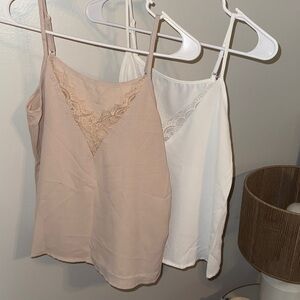 Lace Trim Cami Tops in Beige and White